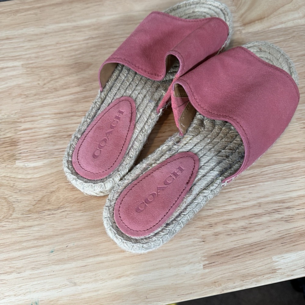 Coach Women's Claudia Pink Suede Leather Slide Espadrille Sandals 9 - Picture 7 of 8